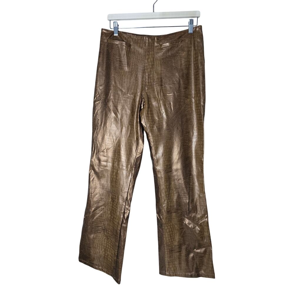 ICI Women's Size 9 Y2K Brown Croc Embossed Faux Leather Bootcut Pants Night Out